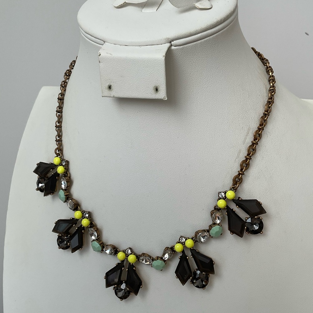 J CREW statement necklace with crystal rhinestones/ sage & black color b…